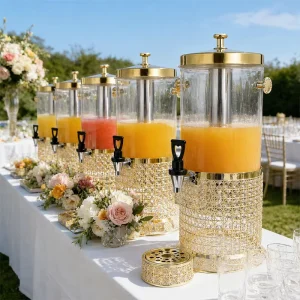 8L Gold-Plated Stainless Steel Self-Service Drink Dispenser with Ice Core for Catering and Wedding Use