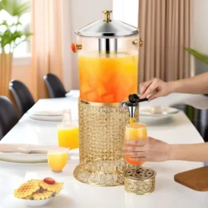 8L Stainless Steel Beverage Dispenser for Commercial Catering, Cold Juice Drinks, with Golden Plastic Dispensers