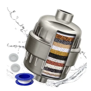 Activated Carbon Shower Filter for Hard Water 18 Stage High Output Shower Head Water Softener Removes Chlorine Fluoride Heavy