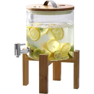 Adjustable Bamboo Drink Dispenser Stand Storage Rack