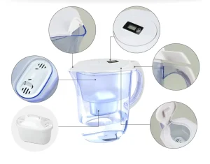 Advanced Portable 3.8L Alkaline Water Filter Pitcher Eco Friendly Replacement Plastic Outdoor Household Use Manual Power 6 Stage
