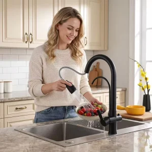 American Style High Arc 3 in 1 RO Kitchen Faucet Stainless Steel Brushed Nickel Pull Sprayer Filtered Water Tap for Household RV