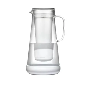 BPA Free 7 Cup White Glass Water Filter Pitcher Silicone Base Manual Activated Carbon Water Pitcher Reduces 99% of Lead