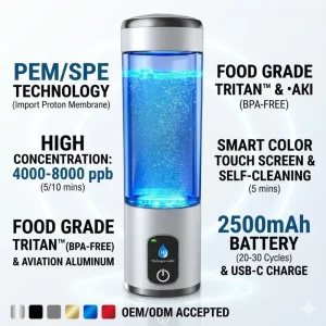 BPA-Free Food-Grade Tritan Alkaline Hydrogen Water Ionizer Cup Electrolysis Technology