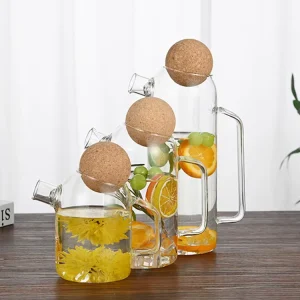 BPA Free Handmade Clear Glass Jug Transparent Round High Borosilicate Glass Water Filter Pitcher With Lid and Handle