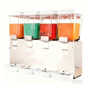 Beverage Dispenser Machine Commercial Slushy Machine 4 Tanks Stainless Steel 64L Imported Compressor Stirring Spray Type