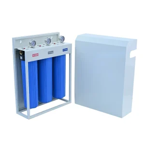 Big Blue Housing 20 Inch Three Stage Whole House Water Filtration System with Plastic Cover Activated Carbon 100 GPD
