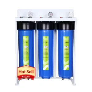 Big Blue Triple Jumbo Water Filter Housing Whole House High Pressure 3 Stage 20 Inch Household Manual Black, Blue 125 Psi