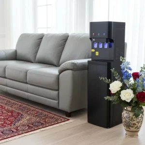 Black Water Dispenser 3 Taps Hot Cold Warm Floor-Standing Water Cooler with Blue LED Indicator and Compressor Cooling
