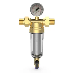Brass Whole-House Water Prefilter with Gauge, Anti-Explosion Design