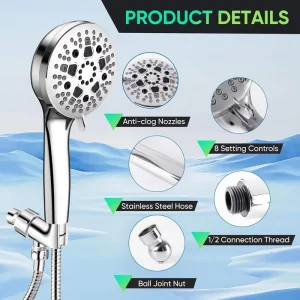 Chrome ABS Plastic Single Nine Level 7 Function Handheld Shower Head Filter Bathroom Faucet Accessory Modern Design