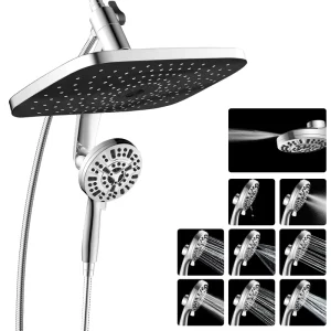Chrome Finish Skin Hair Care Magnetic 12 Inch Large Rain Shower Head 9 Modes Chlorine Remove Filter Shower Set