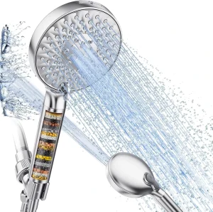 Chrome Water Softener Filters Beads for Hard Water 9 Spray Modes Shower Head Filters Filtered Shower Head With Handheld