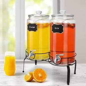Clear Beverage Dispenser Stainless Steel Spigot Glass Drink Dispenser With Stand for BBQ Picnic Party