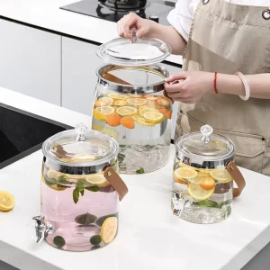 Clear PET Plastic Fridge Beverage Dispenser with Spigot and Handle for Fruit Infused Lemonade