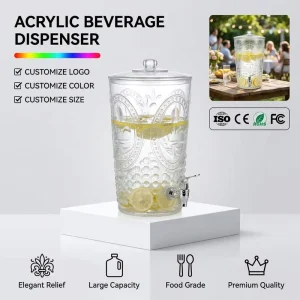 Clear Plastic Beverage Dispenser with Spigot, Vintage Style, for Bar and Home