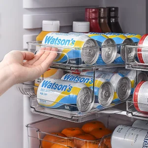 Clear Rolling Can Dispenser and Refrigerator Drawer Storage Bin Organizer Set