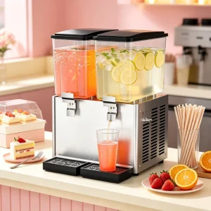 Cold Drink Dispenser Machine 2-Tank Stainless Steel Juice Dispenser with Mixing Function for Smoothie Shop