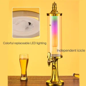 Commercial 3 Litre Self Service Juice Dispenser With LED Lights Draft Beer & Drink Tower With Gold Ice Tube Restaurants Parties