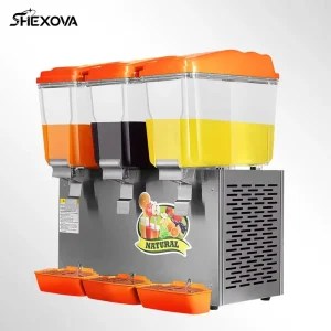 Commercial 3-Tank Cold and Hot Fruit Juice Beverage Dispenser Stainless Steel Refrigerated Drink Dispenser