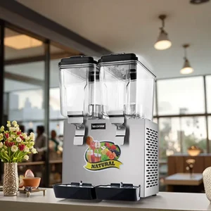Commercial Canteen Self-Serve 32L Dual-Tank Electric Cold Juice Beverage Dispenser