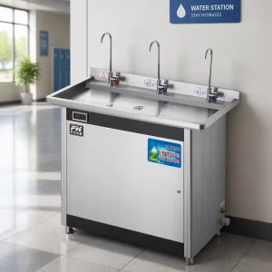 Commercial Electric Stainless Steel Touchless Cold Water Dispenser with Floor Stand for Hotel Outdoor Use