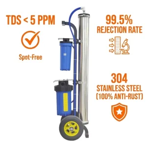 Commercial Portable RO Water System 304 Stainless Steel 4040 Housing Heavy Duty Trolley Purifier with 10-inch Flat-Free Wheels