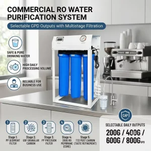 Commercial Reverse Osmosis Filter Machine 200 GPD 5-Stage RO Water Purifier with 6G Pressure Tank