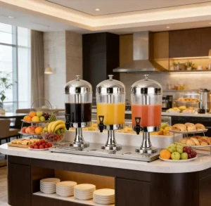 Commercial Stainless Steel Beverage Dispenser, 3 x 8 Litre, Cold and Hot Juice Drink Dispenser