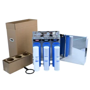 Complete Whole House Water Purification Filter System 20” X 4.5” Big Blue 3 Stages Activated Carbon 100 GPD with Plastic Cover