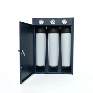 Complete Whole House Water Purification Filtration System 20″ X 4.5″ Triple Blue 3 Stage with Metal Cover