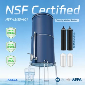Countertop Blue Stainless Steel Gravity Water Filter Bucket with Cartridge Set