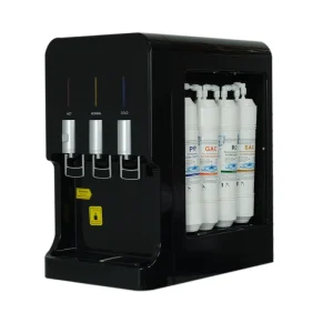 Desktop RO Water Dispenser Hot Cold Normal with 4 Stage Filter Compressor Cooling Child Lock POU for Kitchen Office