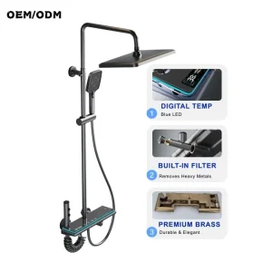 Digital Shower Set with Free Spare Parts Solid Brass Piano Key Mixer Built in Water Filter Hydroelectric LED Display