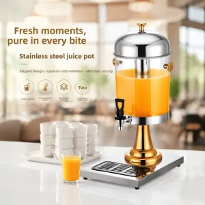 Dome Top Silver and Gold Plated Stainless Steel Visible Tank Juice Dispenser