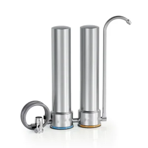 Double Stage Stainless Steel Countertop Water Filter System With 0.5 Micron Carbon