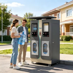 Dual Barrel Outdoor Anti Theft Alkaline Water Vending Machine Cold Water Vending Machines Coin Banknote and Credit Card Payment