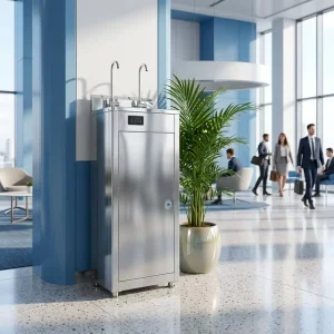 Dual-Tap Stainless Steel Chilled Drinking Water Fountain with Electric Cooling System for Office, Gym, Hotel, and Factory Use