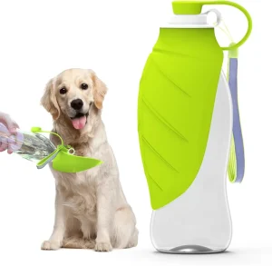 Durable Stylish Plastic Portable Foldable Leakproof Lightweight Pet Water Bottle Leaf Dispenser Cup Combo for Dogs Cats