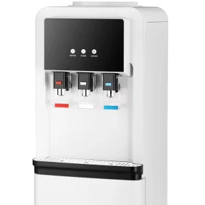FJ-WD-202B Standing Water Dispenser with Three Push Taps, Compressor Cooling and Heating, Child Safety Lock, and Storage Fridge Cabinet