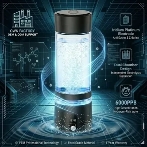 Factory 6000PPB High Concentration Dual Chamber Hydrogen Water Bottle Pure Water Cup Hydration for Daily Wellness