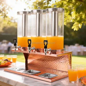 Factory Price 3L 6L 9L Luxury Rose Gold Juice Dispensers Hammered Stainless Steel Drink Dispensers
