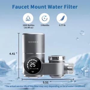 Faucet Mount Water Filter with Blue Light and LED Display Filtration Efficiency Removes Chlorine Heavy Metals LJ206