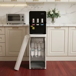 Floor-Standing 4-Stage Water Purifier Dispenser with Hot and Cold Three Taps Direct Piping Filtration System for Office