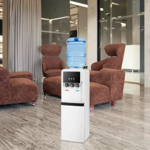 Floor-Standing Hot and Cold Water Cooler Dispenser with Compressor Cooling, Child Safety Lock, and Refrigerator