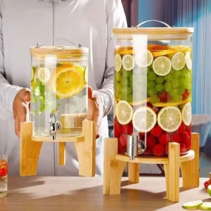 Food Grade Borosilicate Glass Beverage Dispenser with Stand and Spigot, 5-10L Capacity, Detachable