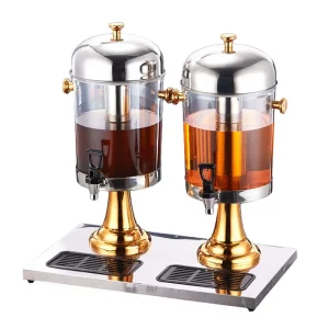 Food Grade Commercial Buffet Beverage Rack Stainless Steel Ice-Cooled Self-Service Glass Dispenser for Soda Juice Fruit
