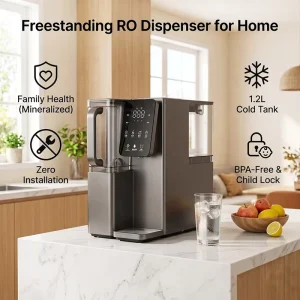 Freestanding Electric RO Water Filter System Countertop Hot Cold Water Dispenser Mineralization Plastic Housing for Home RV Use