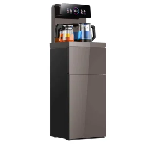 Freestanding Hot Cold Water Cooler with Plastic Housing Tea Dispenser for Various Bottle Sizes Household and Hotel Use