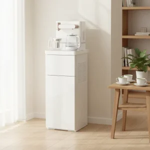 Freestanding Hot, Cold, and Warm Water Cooler with Glass Door Housing for Bar and Tea Dispensers and Various Bottle Types